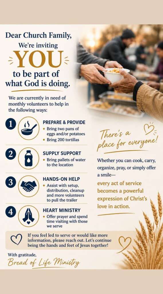 Volunteers Needed to Feed the Homeless, Bread of Life Ministry
