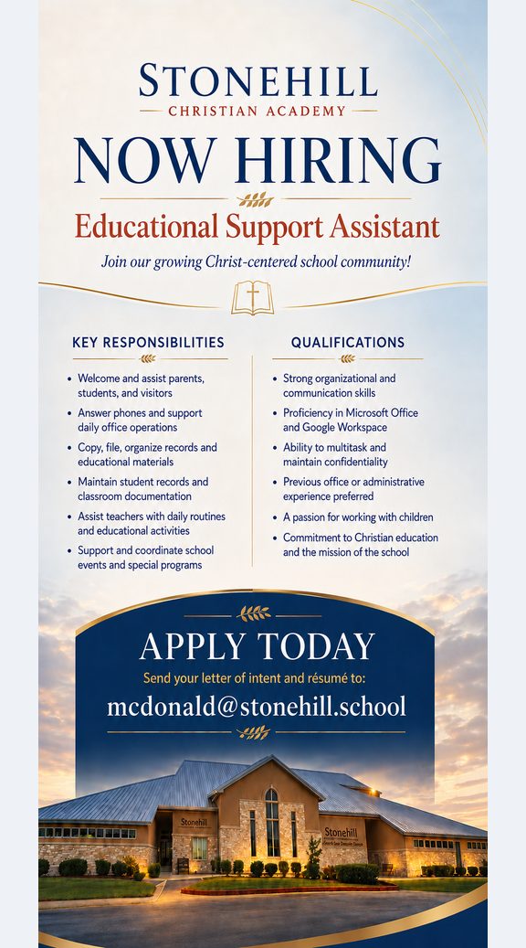 Stonehill Christian Academy Now Hiring, Educational Support Assistant