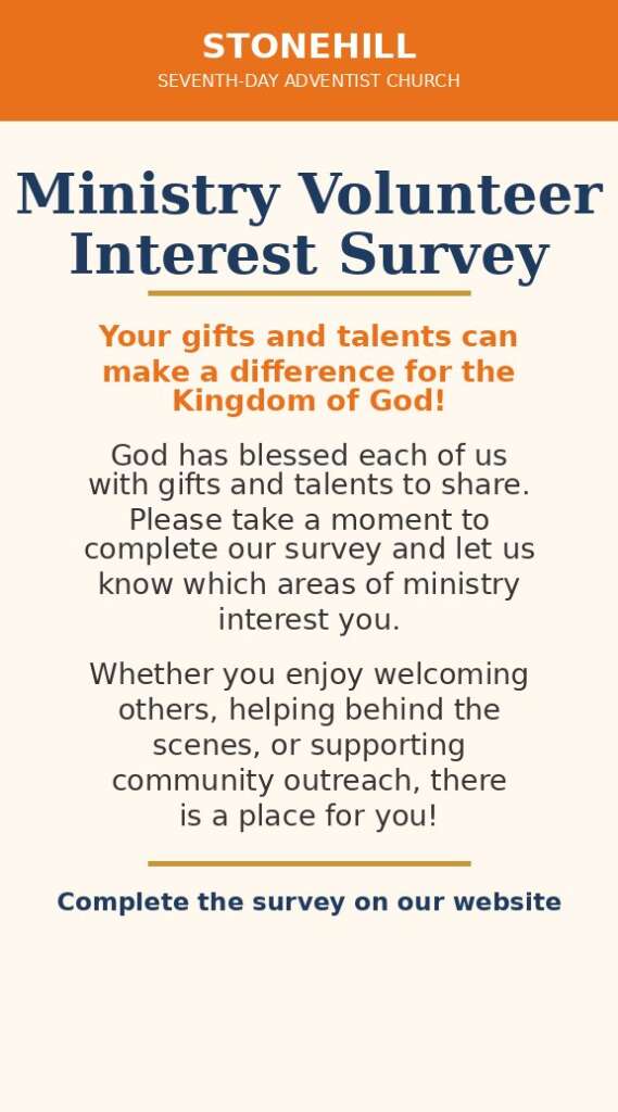 Ministry Volunteer Interest Survey, Stonehill Church