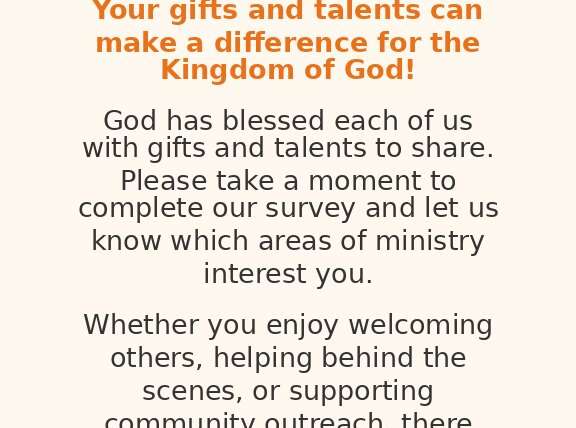 Ministry Volunteer Interest Survey, Stonehill Church