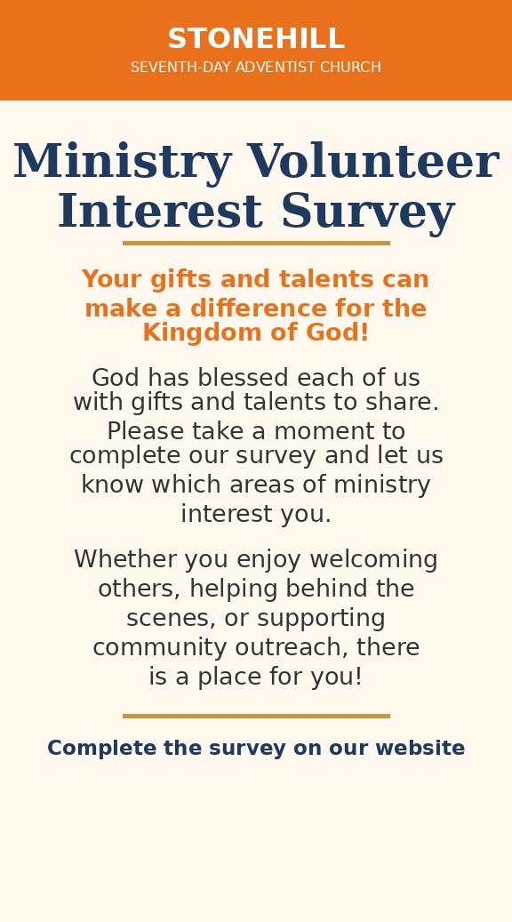 Ministry Volunteer Interest Survey, Stonehill Church